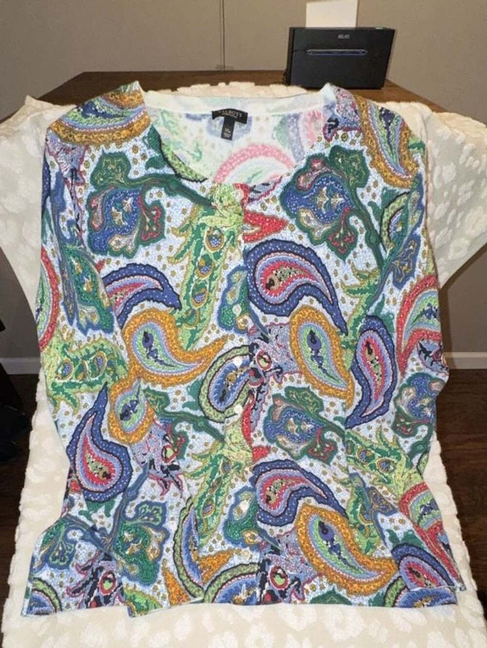 Talbots Woman Petites Multicolor Paisley Print Button Front Cardigan Size 1XP
